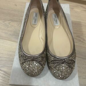 Authentic Jimmy Choo Women's Glitter Ballet Flats - Gold